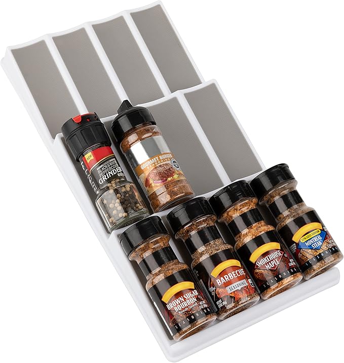 3 Tier Spice Drawer Organizer with Non-Skid Storage Tray for Kitchen