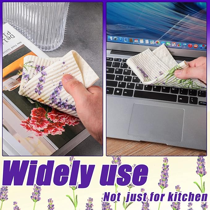 12 Pcs Swedish Kitchen Dish Towels Kitchen Cloths Reusable Sponge Cleaning Cloths Absorbent Dish Cloth Quick Drying Washable Cleaning Wipes No Odor Hand Towel (Wildflowers)