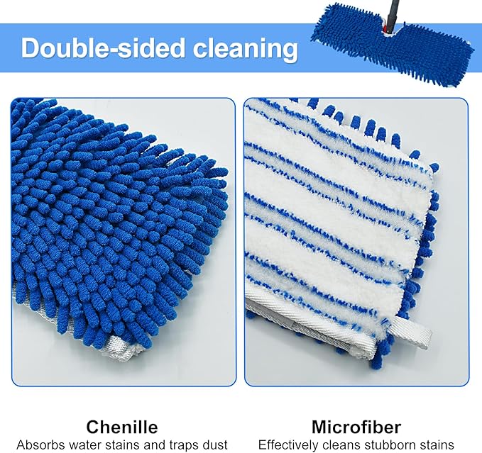 4 Pack Mop Heads Replacements Compatible for Ocedar Dual-Action Microfiber Flip Mop, Double Sided Mop Replace Head Mop Refills with Microfiber & Chenille for Dry Wet Use, Reusable, Machine Washable