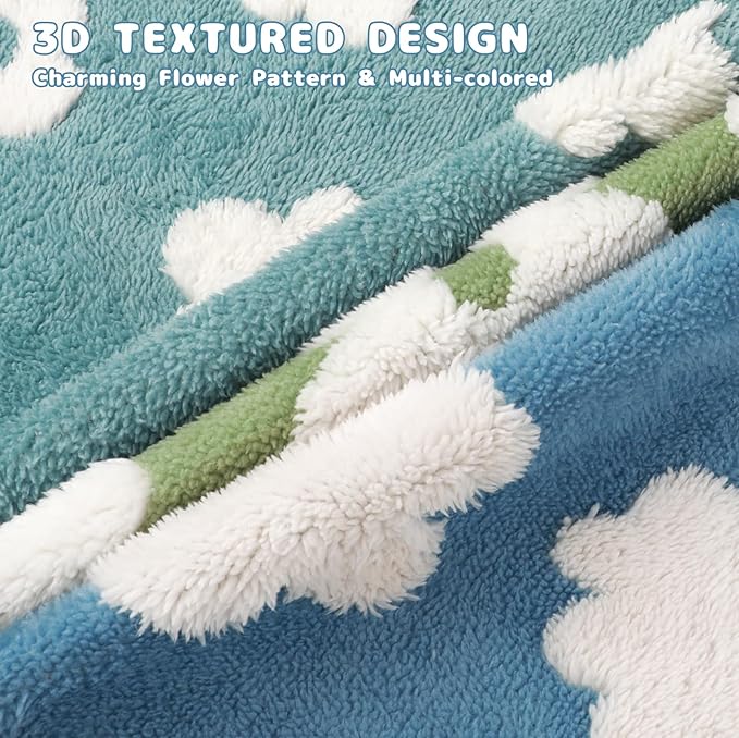 Luciphia Waterproof Pet Blanket for Medium Large Dogs Washable Fluffy Thick Jacquard Shag Fleece Warm Sherpa 3D Textured Flower Print for Cats Puppy Couch Protection (Blue Cloud,57x40 inches)
