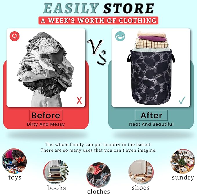 Grey Black Leopard Print Laundry Basket Foldable Animal Leopard Laundry Hamper Oxford Cloth Colorful Tote Bag Clothes Toy Storage Bucket For Bathroom/Laundry Storage/Bedroom 18.9 x 16.5 Inch