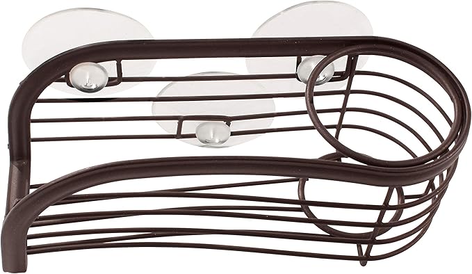 Spectrum Ashley Sink Sponge and Brush Holder with Suction Cups 2 in 1 Sink Caddy Bronze, No Rust Easy Mount Suction Cup Kitchen Sink Sponge and Brush Holder Hanging Wire Cradle Promotes Quick Drying