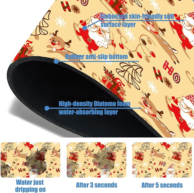 Chrismas Sink Splash Guard Faucet Mat Cute Christmas Absorbent Fast Drying Mat Sink Gadgets Splash Guard Behind Faucet Drip Catcher for Kitchen Bathroom 23.5"X5.5"