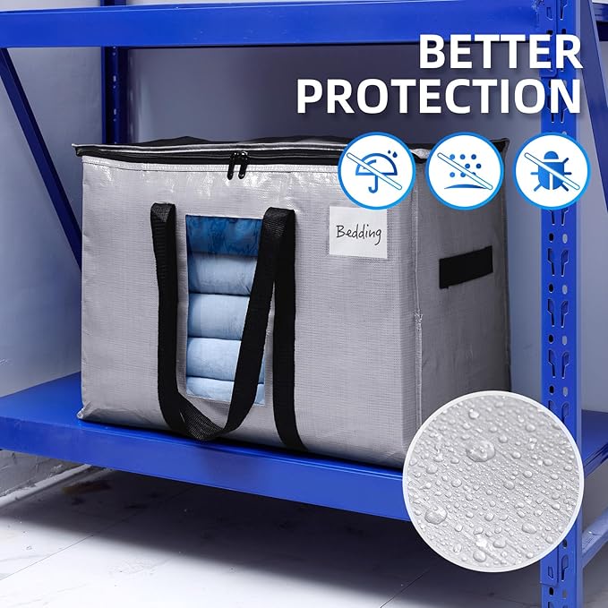 TAILI Extra Large Moving Bags, 8 Pack Silver Heavy Duty Totes for Storage with Visible Window, Wrap Around Handles, Storage Bags for Space Saving, Alternative to Moving Boxes