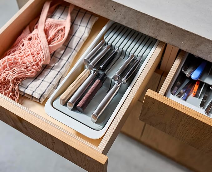 Joseph Joseph DrawerStore 2-Tier Knife Kitchen Drawer Organizer, Holds up to 11 Knives, Disassembles for Easy Cleaning, Recycled Plastic