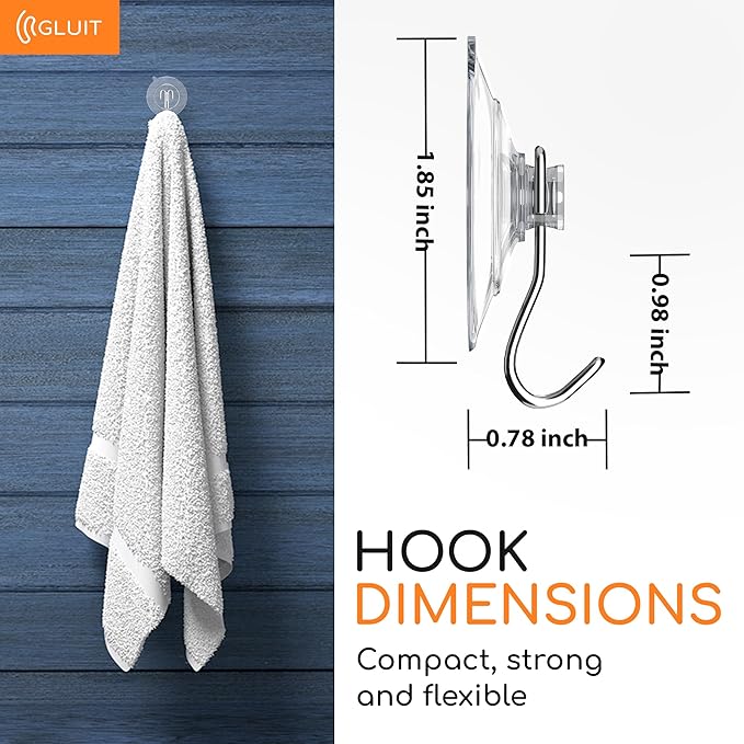 GLUIT Suction Cup Hooks - Utility Hook Wall Hangers for All Purposes Stainless Steel Removable Small Suction Cups for Kitchen Bathroom Shower Wall Window Glass Door 3 lbs (14 Suction Hooks)