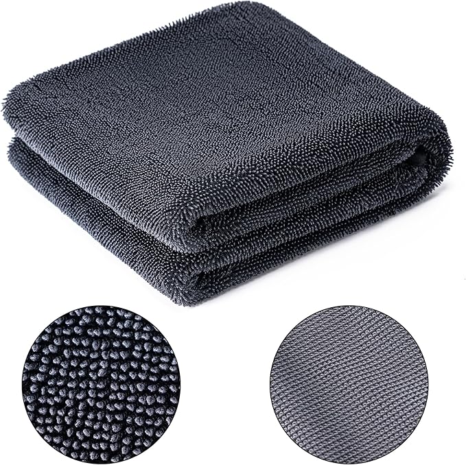 CADONO Large Microfiber Car Drying Towel, Ultra Absorbent Microfiber Cleaning Cloth for Cars, Bath Towels, No Streaks, Scratches, or Water Spots Double-Twist Pile Design(36"x 24")