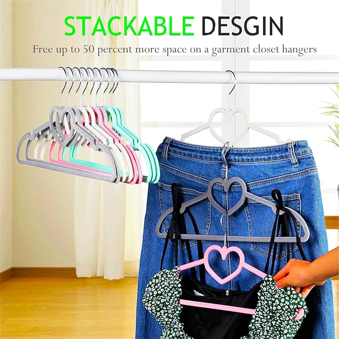 Green Velvet Hangers 50 Pack, 16" Non Slip Adult Hangers, Slim Clothes Hanger with 360 Degree Swivel Hook - Durable & Cute