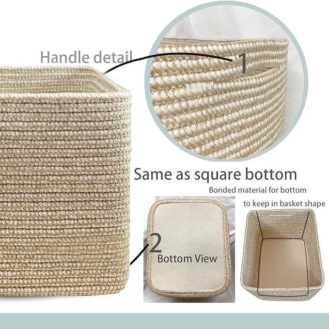 COMFY-HOMI 3Pack Small Woven Cotton Rope Basket for Organizing, Gift Baskets for Handles, Empty Gift Baskets, Medium Rope Basket|13.5" x 11" x 9.5" home decor for Living Room, Bathroom