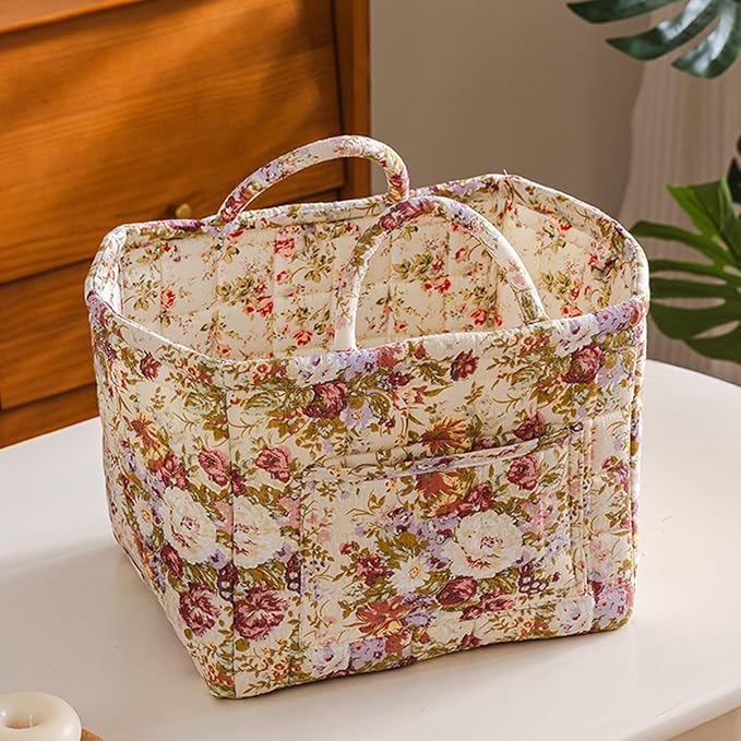 Boho Fabric Storage Basket, Large Capacity Laundry Basket, 12.2'' x 10.23'' x 10.23'' Collapsible Laundry Hamper with Easy Carry Handles (D Multi-Color 5, L)