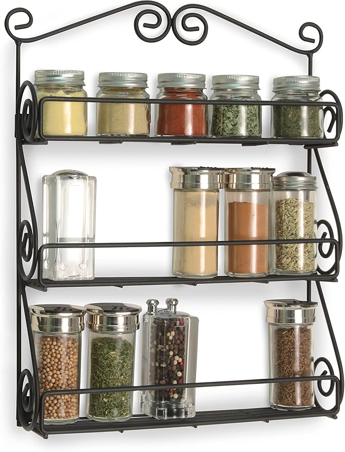 Spectrum Diversified Scroll Wall-Mounted Traditional Spice Rack Organizer for Cabinet & Kitchen, 3-Tier, Beauty & Nail Polish, 43710