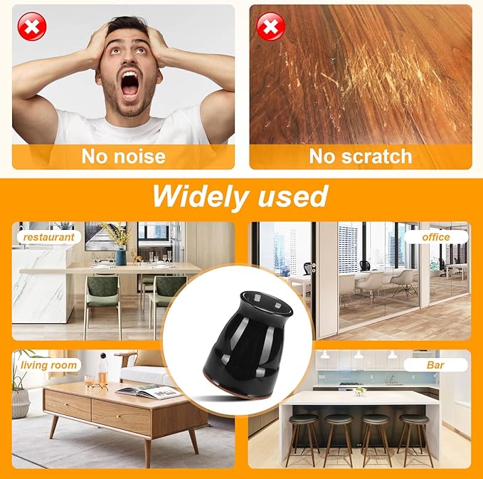 CHUNZEXI 24 Pack Extra Small Chair Leg Floor Protectors for Hardwood Floors, Silicone Felt Covers Pads Caps, Protect Wood Furniture Feet Floors Noise Reduce and Scratch (Universal X-Small & Black)