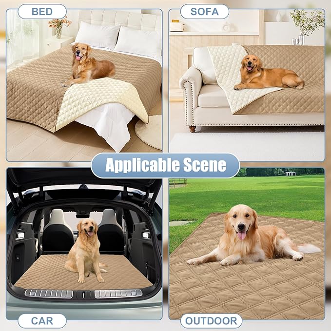 Smiry Waterproof Dog Bed Cover Pet Blanket, Soft Washable Dog Blanket for Furniture Bed Couch Sofa Reversible, Checkered (30"x80", Camel/Beige)