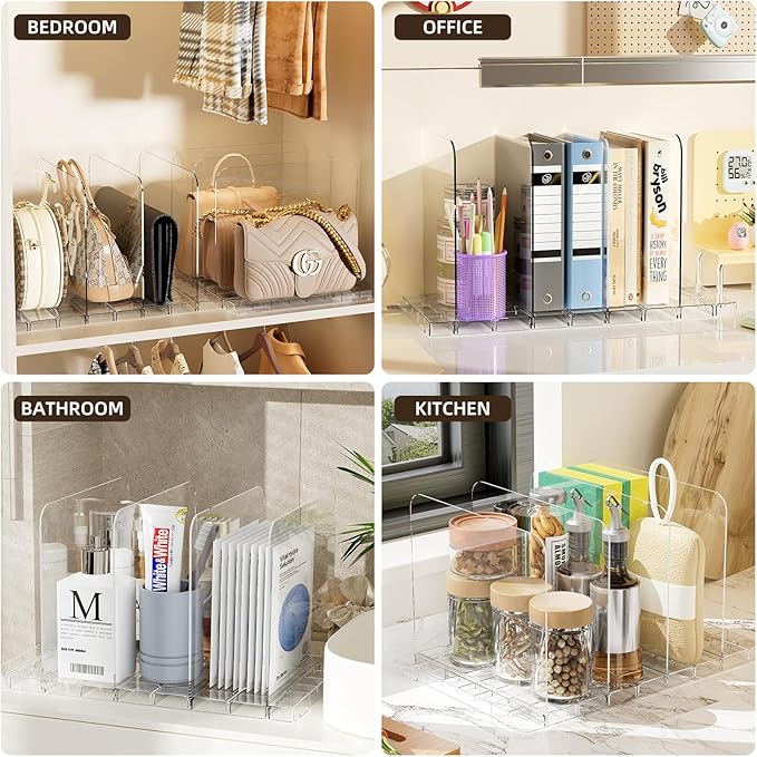 JOYZAN Stackable Purse Organizer for Closet, Adjustable Closet Purse Organizer, Clear Acrylic Shelf Dividers, Detachable Handbag Storage Separator Dividers for Home, Office - 2 Pack