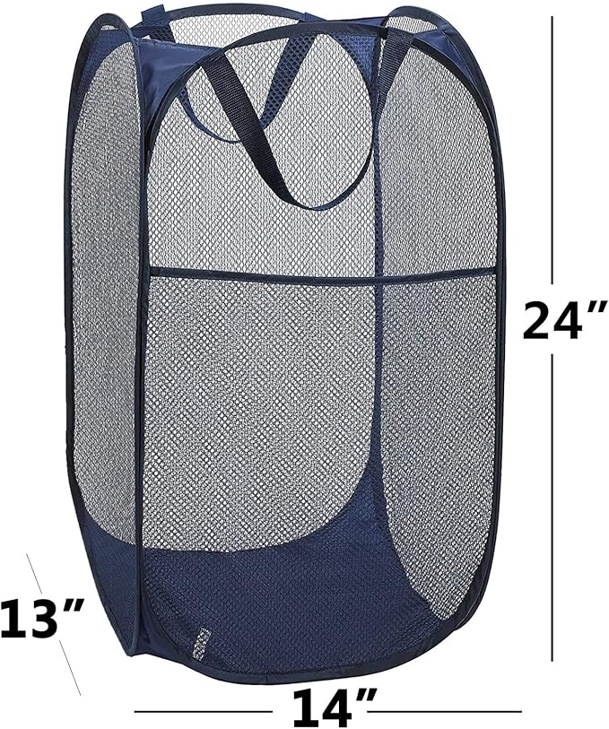 2 Pack Laundry Hamper,Foldable Mesh Popup Laundry Basket with Durable Handle,Easy to Open and Fold for Dorm, Laundry Room, Bedroom, RV(blue+ blue)…