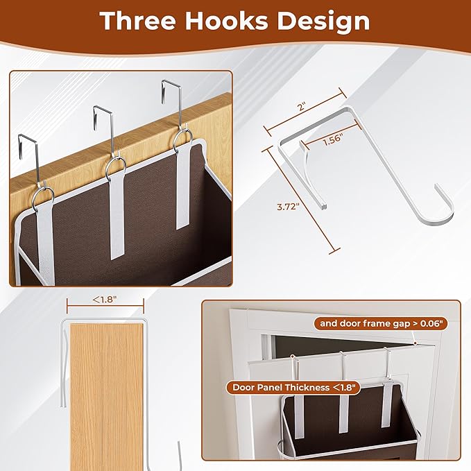 2 Packs 5-Tier Over the Door Storage Organizer with 10 Side Mesh Pockets, 48 lbs Load Capacity, 3 Hooks Design, Hanging Organizer with Clear Windows for Bathroom, Bedroom, Nursery, Kitchen-Brown