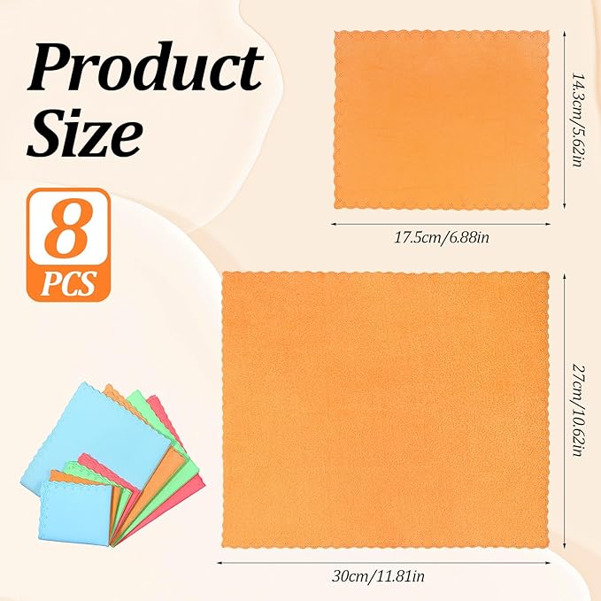 TIESOME 8 PCS Instruments Cleaning Cloths, 4 Colors 2 Sizes Microfiber Soft Lint Free Guitar Cleaning Cloth Premium Polishing & Cleaning Cloths for Guitar Flute Violin Piano Trumpet Sax