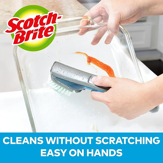 Scotch-Brite Odor Resist Soap Control Dishwand Brush, Non-Scratch Cleaning Brush with Scraper, Stands Upright (Pack of 4)