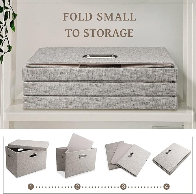 Graciadeco Large 17 36 Quart Collapsible Stackable Storage Bins with Lids, 1 Pack Beige Foldable Fabric Closet Storage Boxes with Lids, 4 Handles Toy Heavyduty Dark Gray Linen Storage Cube Box