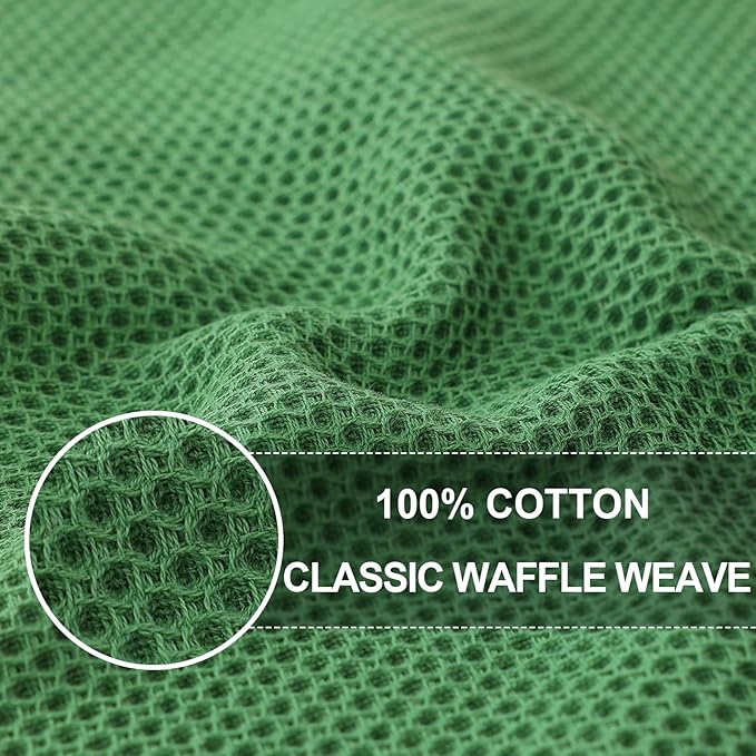 Homaxy 100% Cotton Waffle Weave Kitchen Dish Towels, Ultra Soft Absorbent Quick Drying Cleaning Towel, 20x28 Inches, 4-Pack, Grass Green