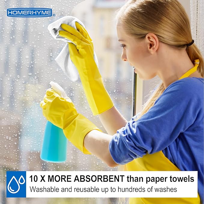 HOMERHYME Microfiber Cleaning Cloth, 12 Pack White Cleaning Rags,12" X 11" Lint Free Dish Towels Wash Cloths, Reusable Microfiber Towels for Home and Kitchen Bathroom Apartment Cleaning Supplies