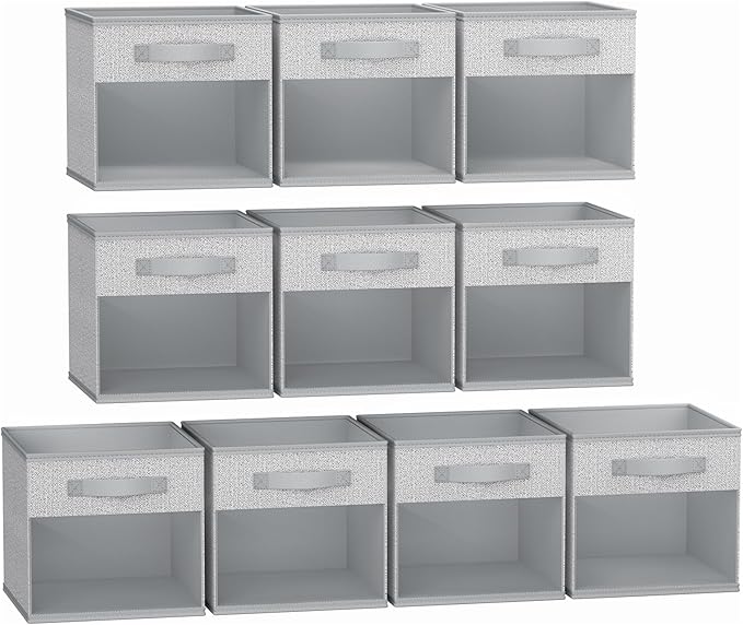 DIMJ Storage Cubes, Cube Storage Bin, 10 Pack Foldable Baskets with Window, Closet Storage Bins with Handle, 11x 11 inch Storage Cubes for Clothes, Toys, Books (Blended Gray)