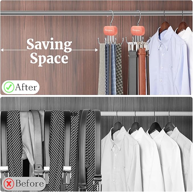 Cedar Wooden Belt Hanger, Belt Organizer for Closet,Rotatable Tie Rack,Belt Holder,Hanging Closet Storage Hook for Belt, Bra, Tank Top, Tie, Scarf, Purse, 1PCS
