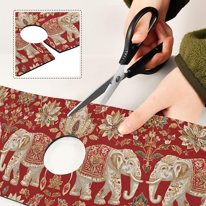 Kitchen Sink Splash Guard 2 PCS 14.7 Inch Sink Faucet Mat Splash Guard for Bathroom Countertop Water Absorbent Foldable Cuttable Soft Washable Red Retro Elephant Flowers