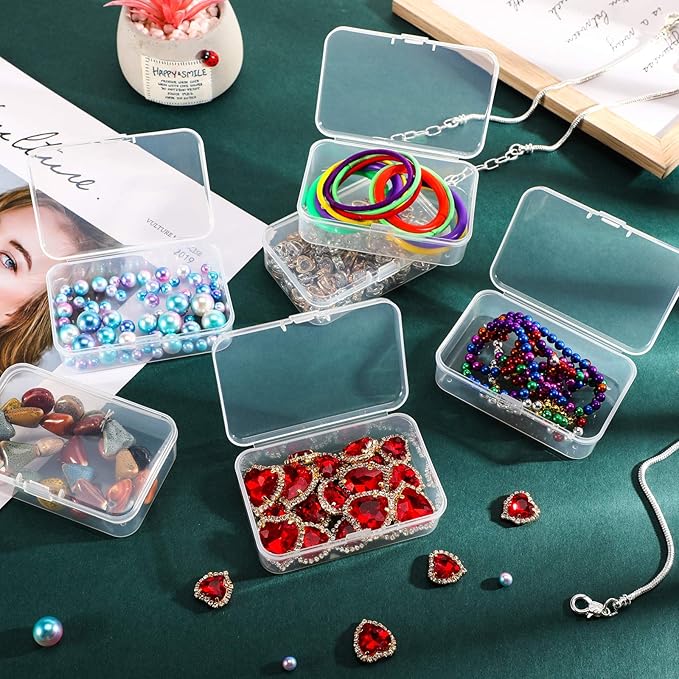 6 Pieces Mini Plastic Clear Beads Storage Containers Box for Collecting Small Items, Beads, Jewelry, Business Cards, Game Pieces, Crafts (3.27 x 2.13 x 1.02 Inch)