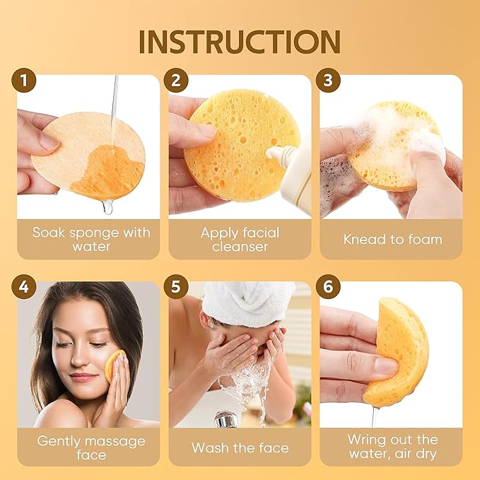 GAINWELL 50-Count Compressed Facial Sponges with Storage Container, for Facial Cleansing, Reusable Makeup Remover, Portable, Suitable for Travel, Yellow