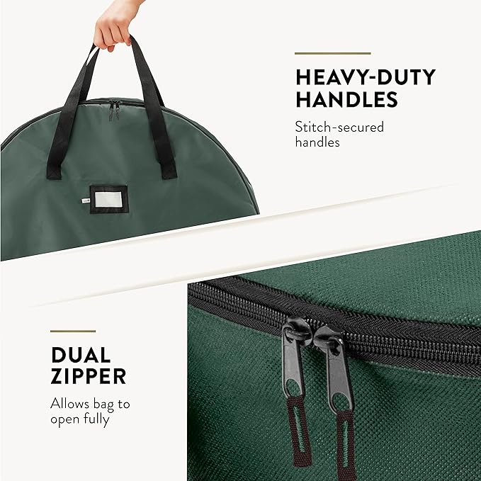 ZOBER 2 Pack Oxford Christmas Wreath Storage Container 30 Inch - Wreath Bag for Artificial Wreaths Box - Waterproof Fabric, Dual Zippered Wreaths Storage Bag With Strong Durable Handles - Green