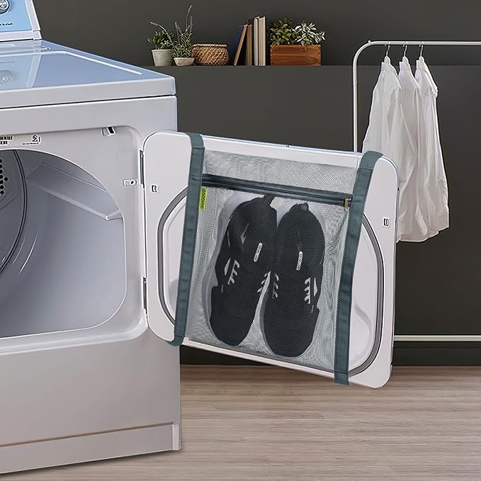 Sneaker Drying Bag, Shoe Dryer Mesh Bags, Sneaker Wash & Dry Net Bag for Dryer, Large HoneyComber Mesh Laundry Bags with Zipper and Strap for Most Dryers Door, 15.7"x13.8" (White & Grey)