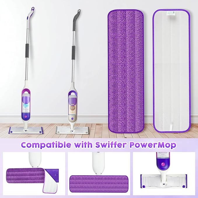 9 Pack Reusable Mop Pads Compatible with Swiffer PowerMop, Microfiber Mop Pads Refills Machine Washable, Durable, and Highly Absorbent Suitable for All Floor Types