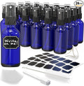 Nevlers Cobalt Blue Small Spray Bottle 2 Oz 24 Pack | Fine Mist Sprayer Set w/Shrink Wrap, Funnel, Brush, Marker & Labels | Fine Mister Spray Bottle for Perfume, Oil & More | Travel Spritzer Bottles