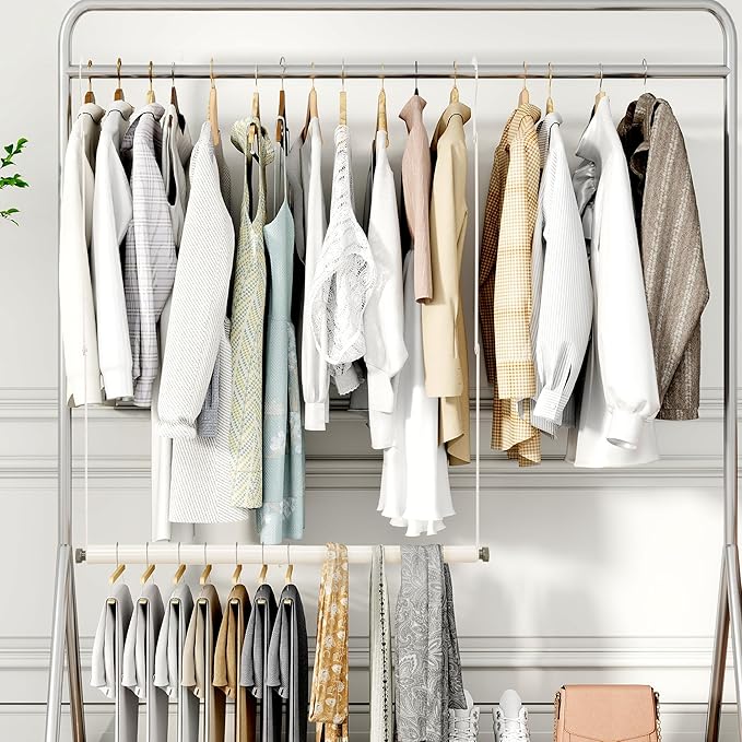 STORAGE MANIAC Adjustable Closet Rod Hanging Clothes Heavy Duty Closet Extender Hanging Rod Space-Saving Clothes Hanging Bar Double Closet Hanging Rod Hanging Closet Organizer Closet Bar,2 Pack White