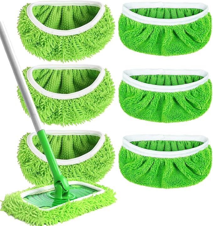 Reusable Microfiber Mop Pads Washable Wet Pads Compatible with Swiffer Sweeper Refills Pads for Wet & Dry Sweeping Cloths Mop Head Replacement for Household Cleaning(Green 6PCS)