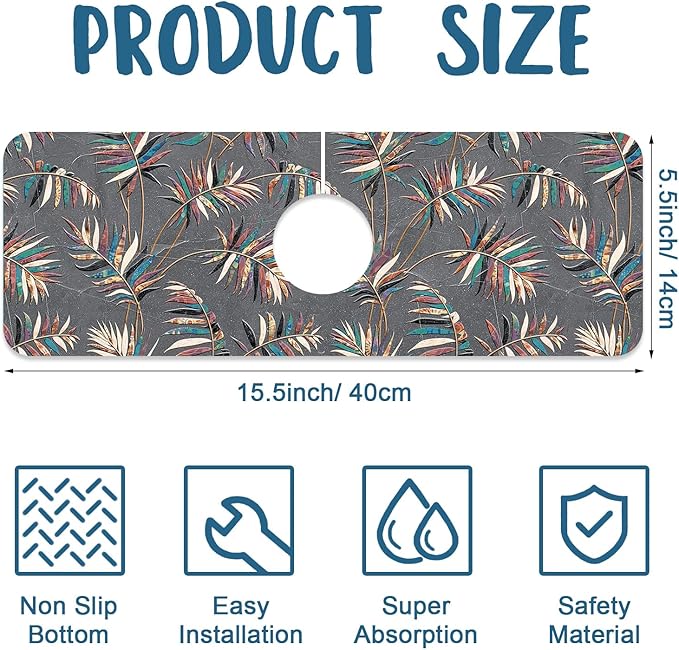 Ceramic Texture Kitchen Sink Splash Guard Faucet Mat Kitchen Tiles Super Absorbent Fast Drying Mat Sink Splash Guard Behind Faucet for Kitchen Bathroom, 15.5"x5.5"