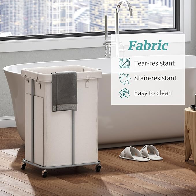 160L Laundry Hamper with Wheels, Rolling Laundry Basket with Metal Frame and Removable Bag, Double Laundry Hamper 2 Section, Large & Tall Dirty Clothes Hampers for Bedroom Aesthetic, Laundry Room