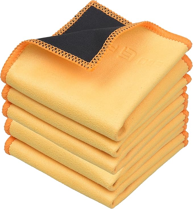 Eco-Fused Microfiber Cleaning Cloths Double-Sided - 5 Pack - 6.6 x 6.2 inch - Microfiber and Suede Cloth for Smartphones, LCD TV, Tablets, Laptop Screens, Camera Lenses (Yellow)