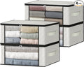 HomeHacks Storage 4-Pack Clothes Organizer Storage Bags Foldable Storage Box with Large Clear Window Sturdy Handles for Closet, Dorm, Pillows, Bedding, Clothes, Blankets, 35L, Ivory