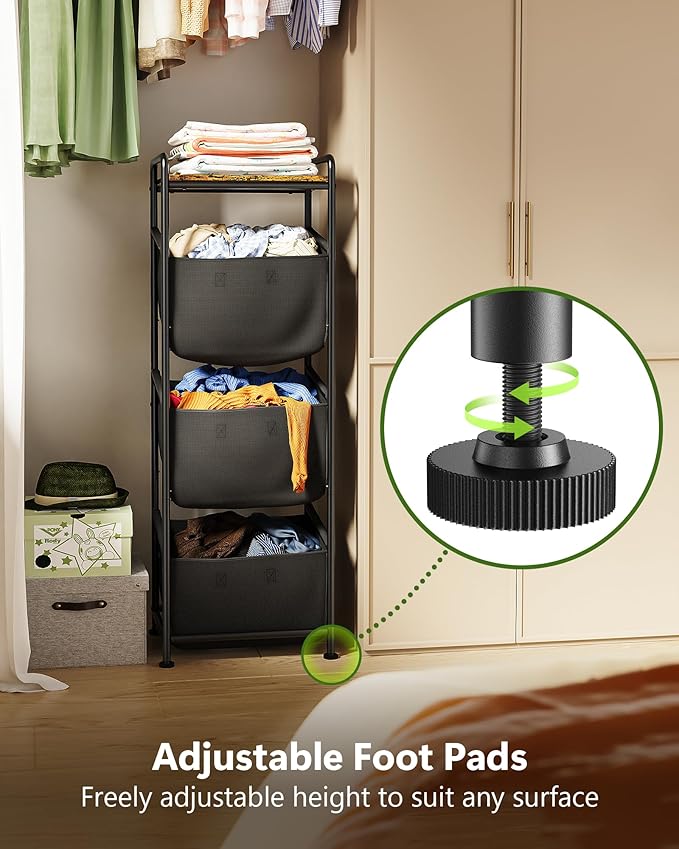 Moforoco Vertical Laundry Sorter 3 Section with Shelf, Laundry Hamper with Removable Bag, 120 L Laundry Baskets organizer for Bathroom, Apartment, Dorm Room, Black
