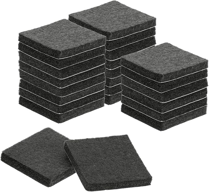 uxcell Felt Furniture Pads, 24Pcs 1.5" x 1.5" Adhesive Backed Felt Non-Slip Anti-Scratch Chair Leg Protectors for Protecting Hardwood Floor, Black