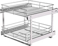 JOWBOOW 2-Tier Pull Out Cabinet Organizer (17" W x 22" D), Pull Out Shelves and Drawer for Kitchen Pantry Storage Basket, Heavy-Duty Metal Sliding Shelf, Chrome Finish