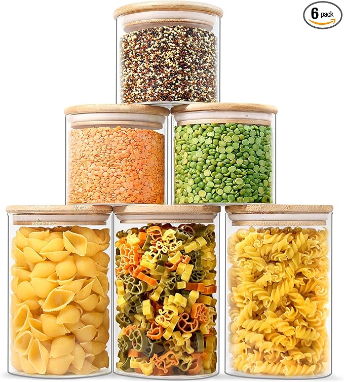 Urban Green Glass Jars with Airtight Lids, Airtight Glass Canisters with Locking Lids, (Bamboo-20oz-30oz)