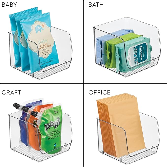 iDesign Stackable Open-Front Storage Bin for Pantry or Household Storage, Clear, Made in USA