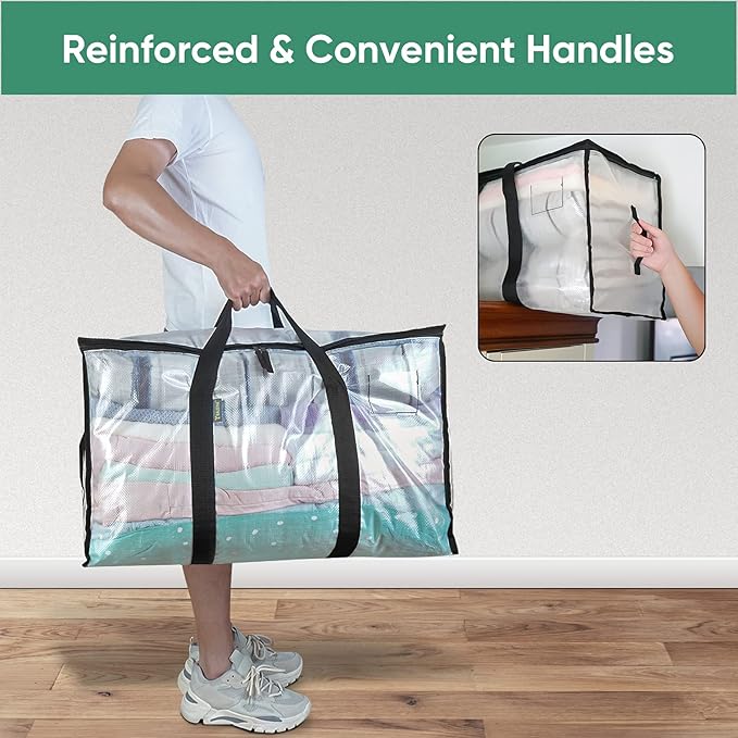 BALEINE 16-Pack Oversized Moving Bags with Reinforced Handles, Heavy-Duty Storage Tote for Clothes, Moving Supplies (Clear, 16-Pack)