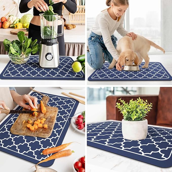 WISELIFE Dish Drying Mat Super Absorbent Drying Mat Large Dish Drying Mats for Kitchen Counter Easy Clean Dish Mat Kitchen Drying Mat18"x 28" Stylish Blue