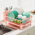 Dish Drying Rack, Space-Saving Dish Rack, Dish Racks for Kitchen Counter, Kitchen Dish Drainers with Removable Utensil Holder,Plate Rack and Drainboard, 11''W x 15''L, Pink