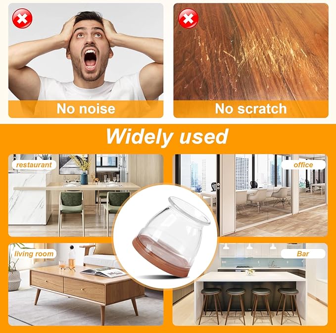 CHUNZEXI 36 Pack Chair Leg Floor Protectors for Hardwood Floors, Silicone Felt Covers Pads Caps, Protect Wood Furniture Feet Floors Noise Reduce and Scratch (Universal Small & Clear)