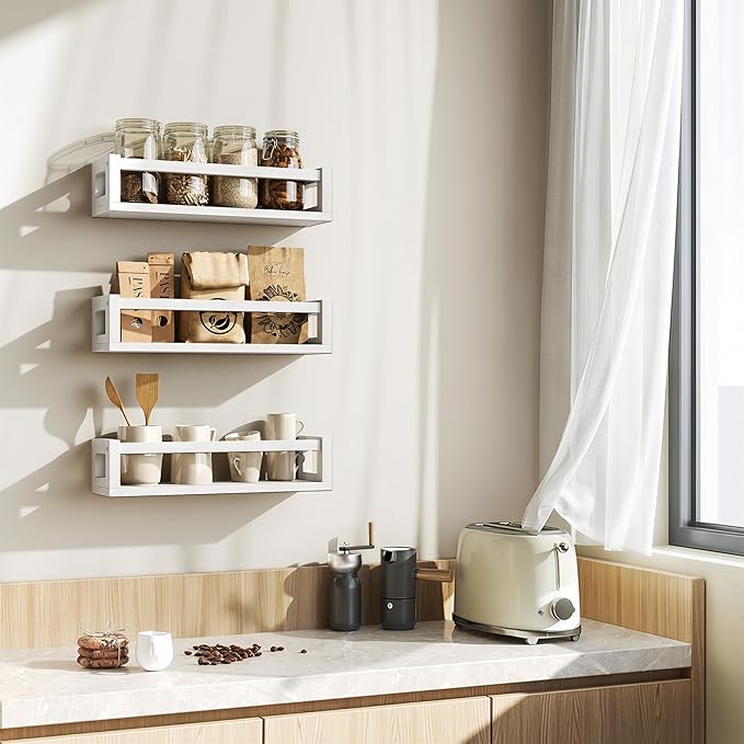 Upgraded Thick Floating Shelves, Solid Wood Bookshelf for Wall, Floating Book Shelves Use as Wall Shelves for Bedroom, Kids Room, Nursery, Books, Spice Rack & Decor - White